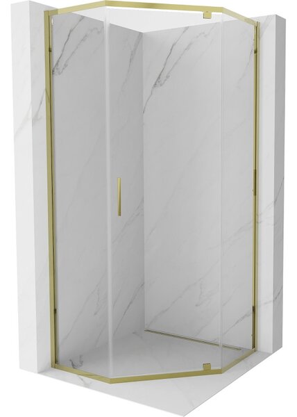 Mexen Exo-R kabina prysznicowa pięciokątna uchylna 90 x 90 cm, transparent, złota - 812-090-090-50-00