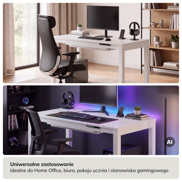 Biurko regulowane elektrycznie podnoszone białe, 120x63 cm: EVAN