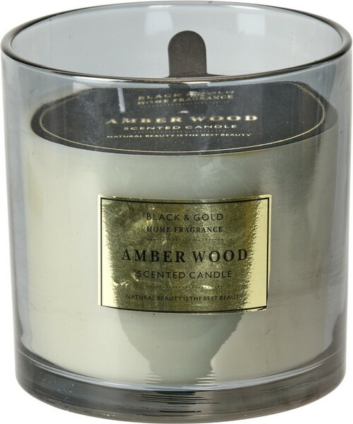 Świeczka w szkle Black & Gold, Amber wood, 870 g
