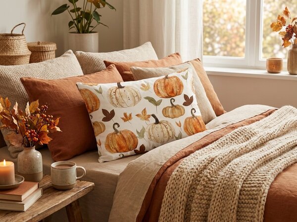 Flanelowa poszewka na poduszkę PUMPKINS & STRIPES 50x70 cm, kolorowa