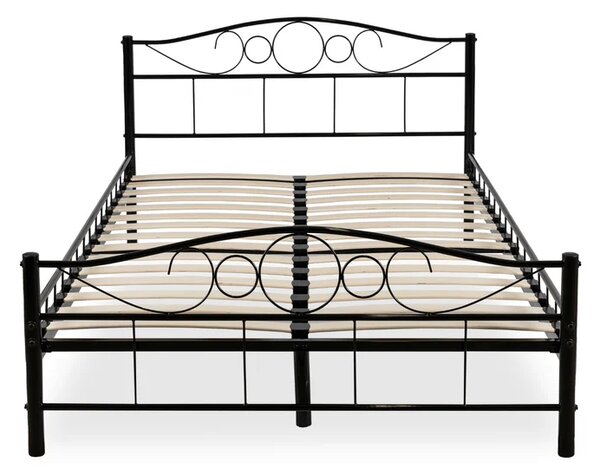 Łóżko Metalowe 140x200 cm ze Stelażem Dwuosobowe GRIFFIN Czarne Loft