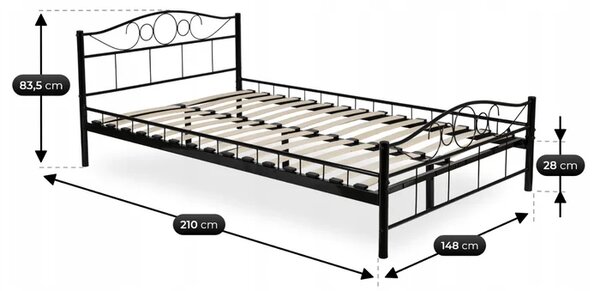 Łóżko Metalowe 140x200 cm ze Stelażem Dwuosobowe GRIFFIN Czarne Loft