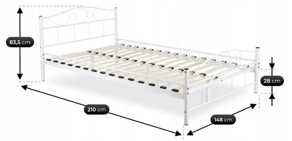 Łóżko Metalowe 140x200 cm ze Stelażem Dwuosobowe GRIFFIN Białe Loft