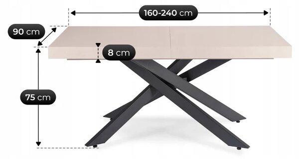 Stół Prostokątny Rozkładany HAMPTON 160-240 cm Kaszmir/Czarny do Jadalni Japandi