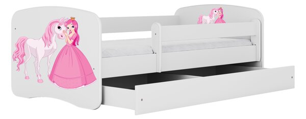 Łóżko dziecięce białe z szufladą 160x80 - Księżniczka i konik