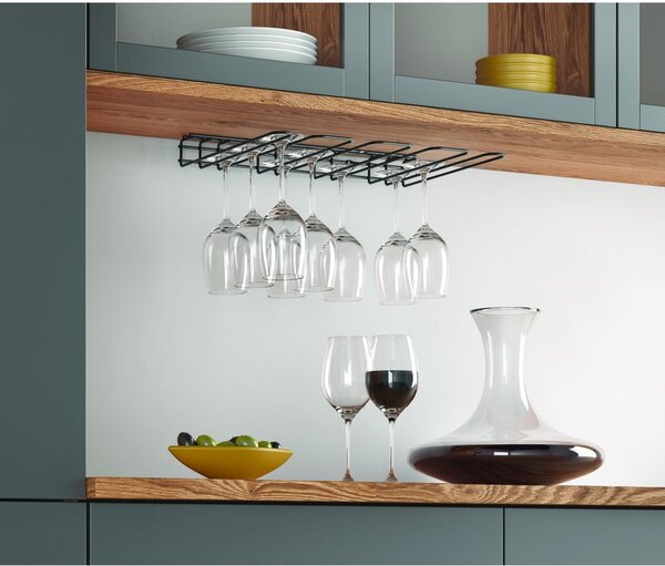 Czarny ścienny uchwyt na kieliszki Metaltex Wine Glass
