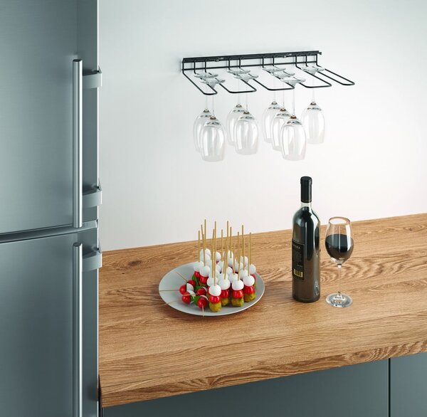 Czarny ścienny uchwyt na kieliszki Metaltex Wine Glass
