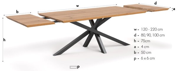 Stół rozkładany Slant z litego drewna Buk 120x80 cm Jedna dostawka 50 cm