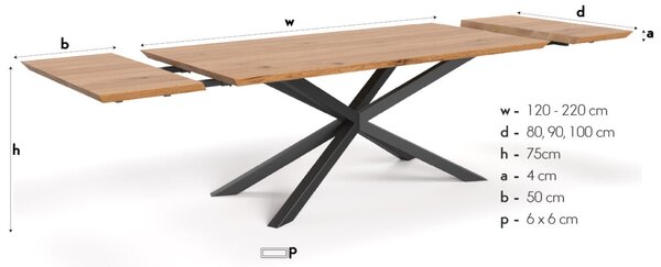 Stół rozkładany Lumina z litego drewna 120x80 cm Jedna dostawka 50 cm Buk