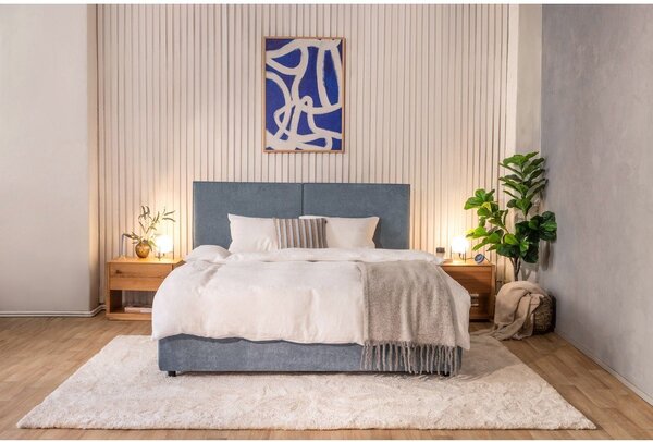 Niebieskie tapicerowane łóżko dwuosobowe ze schowkiem i stelażem 160x200 cm Myra Bold – Bonami Selection