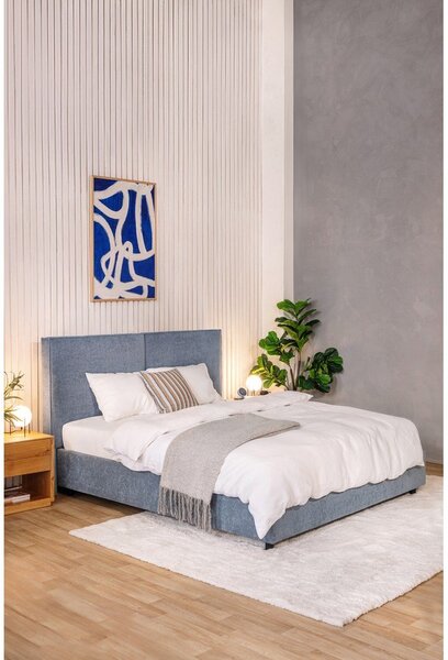 Niebieskie tapicerowane łóżko dwuosobowe ze schowkiem i stelażem 160x200 cm Myra Bold – Bonami Selection