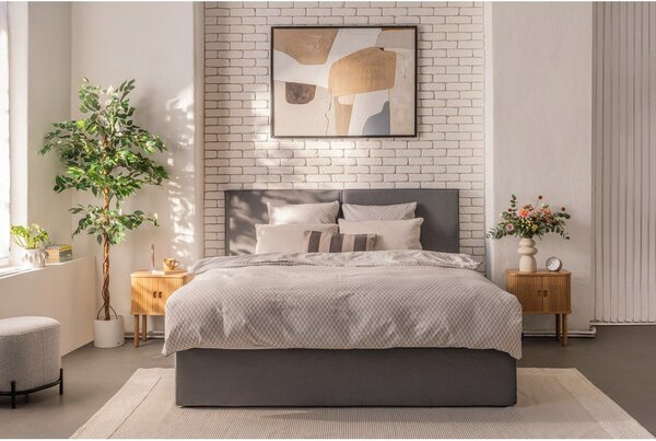 Szare tapicerowane łóżko dwuosobowe ze schowkiem i stelażem 160x200 cm Thessa Bold – Bonami Selection