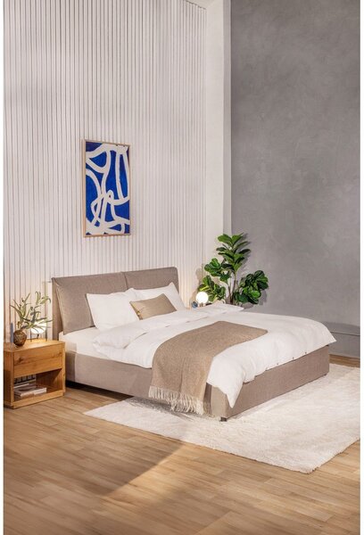 Szarobrązowe tapicerowane łóżko dwuosobowe ze schowkiem i stelażem 160x200 cm Thessa Pillow – Bonami Selection