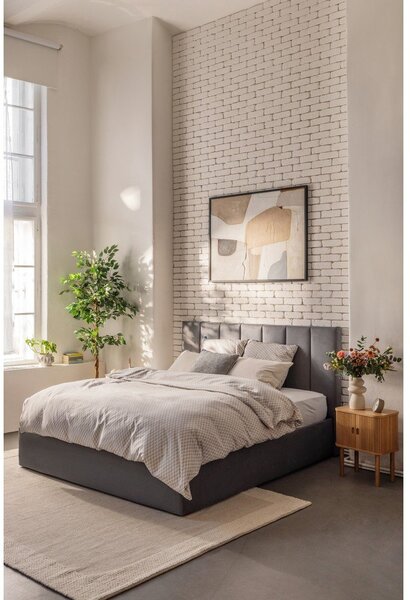 Szare tapicerowane łóżko dwuosobowe ze schowkiem i stelażem 160x200 cm Thessa Bold Line – Bonami Selection