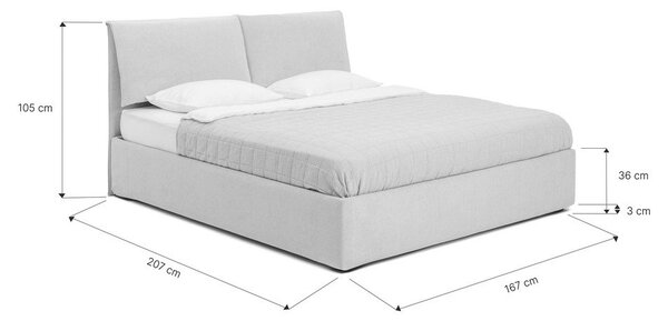 Szarobrązowe tapicerowane łóżko dwuosobowe ze schowkiem i stelażem 160x200 cm Thessa Pillow – Bonami Selection