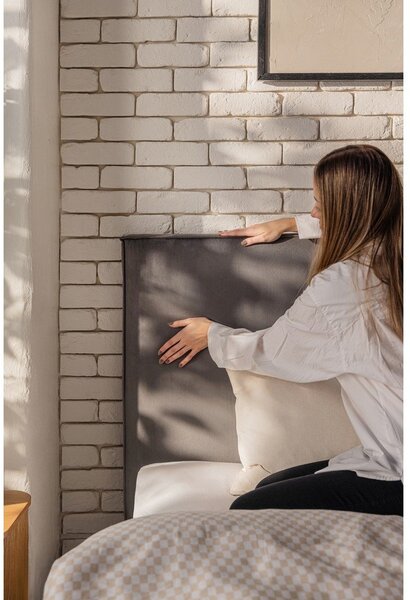 Szare tapicerowane łóżko dwuosobowe ze schowkiem i stelażem 160x200 cm Thessa Bold – Bonami Selection