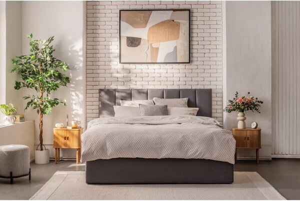 Szare tapicerowane łóżko dwuosobowe ze schowkiem i stelażem 160x200 cm Thessa Bold Line – Bonami Selection