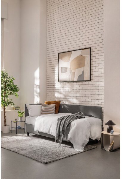 Szare tapicerowane łóżko jednoosobowe ze schowkiem i materacem 90x200 cm Avela – Bonami Selection
