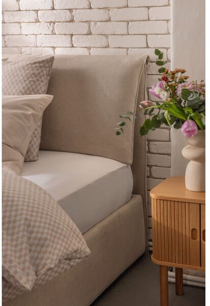 Beżowe tapicerowane łóżko dwuosobowe ze schowkiem i stelażem 160x200 cm Thessa Pillow – Bonami Selection