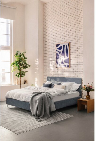Niebieskie tapicerowane łóżko dwuosobowe ze stelażem 160x200 cm Noira Slim – Bonami Selection