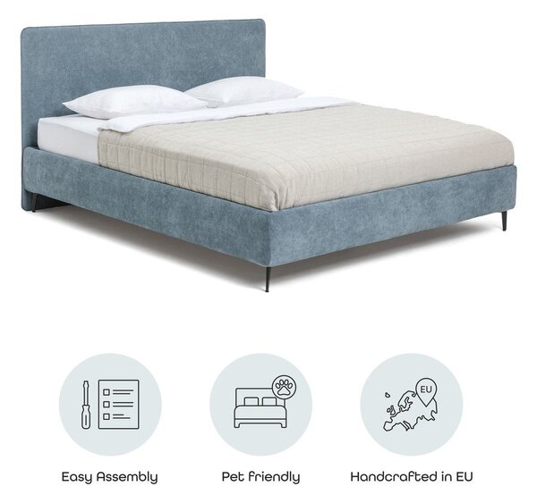 Niebieskie tapicerowane łóżko dwuosobowe ze stelażem 160x200 cm Noira Slim – Bonami Selection