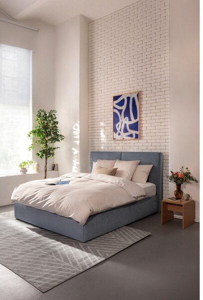 Niebieskie tapicerowane łóżko dwuosobowe ze schowkiem i stelażem 180x200 cm Thessa Bold – Bonami Selection