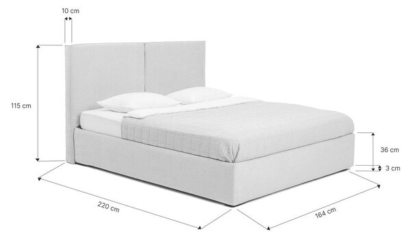 Szare tapicerowane łóżko dwuosobowe ze schowkiem i stelażem 160x200 cm Thessa Bold – Bonami Selection