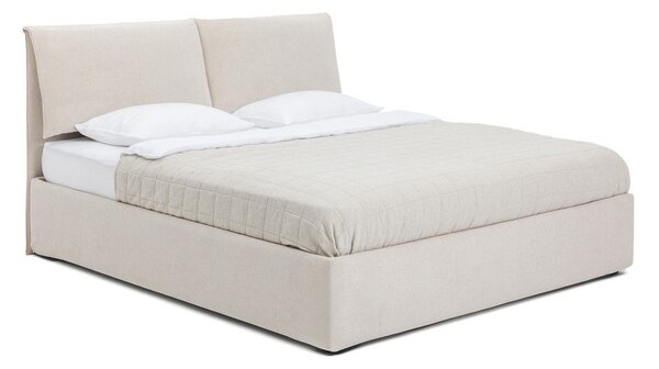 Beżowe tapicerowane łóżko dwuosobowe ze schowkiem i stelażem 160x200 cm Thessa Pillow – Bonami Selection