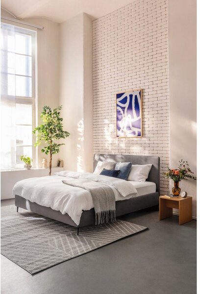 Szare tapicerowane łóżko dwuosobowe ze stelażem 160x200 cm Noira Slim – Bonami Selection