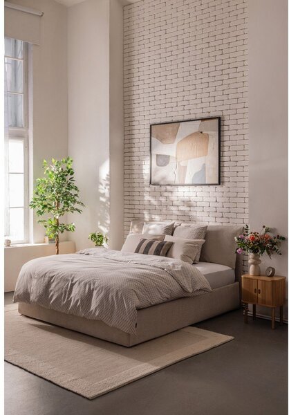 Beżowe tapicerowane łóżko dwuosobowe ze schowkiem i stelażem 160x200 cm Thessa Pillow – Bonami Selection