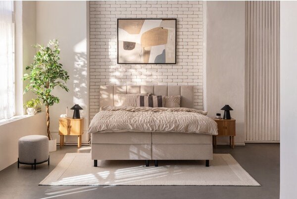 Beżowe łóżko kontynentalne ze schowkiem 180x200 cm Elva Bold Line – Bonami Selection