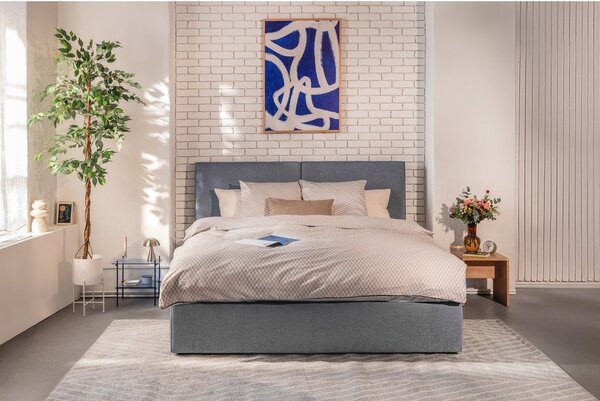 Niebieskie tapicerowane łóżko dwuosobowe ze schowkiem z materacem i stelażem 160x200 cm Thessa Bold – Bonami Selection