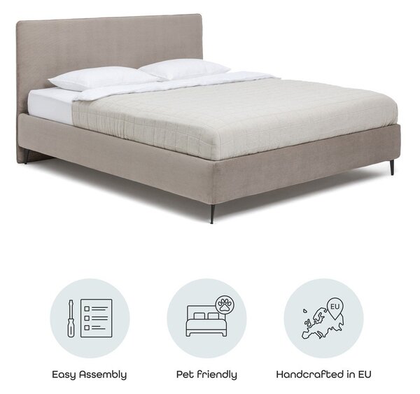 Szarobrązowe tapicerowane łóżko dwuosobowe ze stelażem 160x200 cm Noira Slim – Bonami Selection