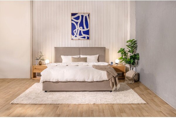 Szarobrązowe tapicerowane łóżko dwuosobowe ze schowkiem i stelażem 160x200 cm Myra Bold – Bonami Selection