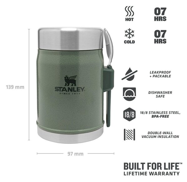 Zielony termos na jedzenie ze stali nierdzewnej 400 ml Legendary Classic Hammer Tone Green – Stanley