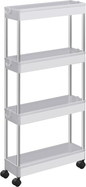 SONGMICS Plastikowa półka ruchoma, 4 półki, biała, 40x12,5x88cm