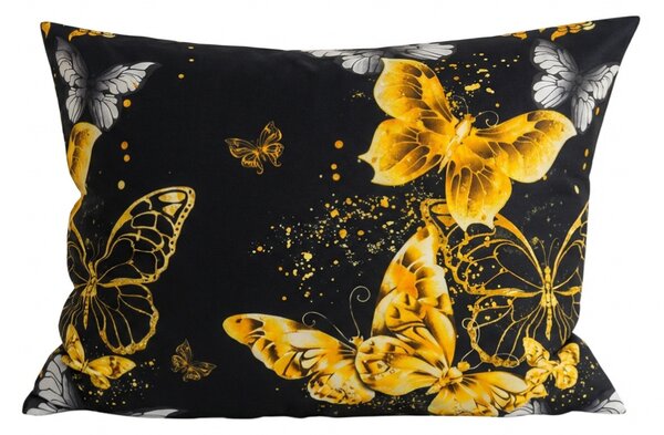 Poszewka na poduszkę z mikrofibry GOLD BUTTERFLY 70x90 cm, czarna
