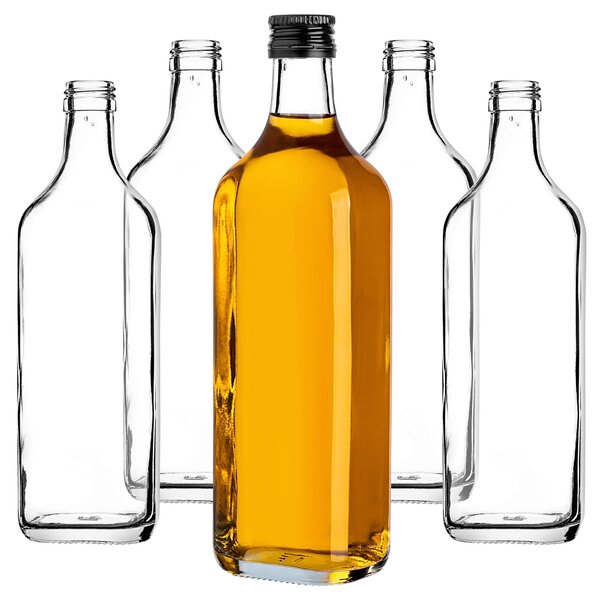 Szklana butelka na whisky Vigna 500ml z czarną zakrętką 5 szt