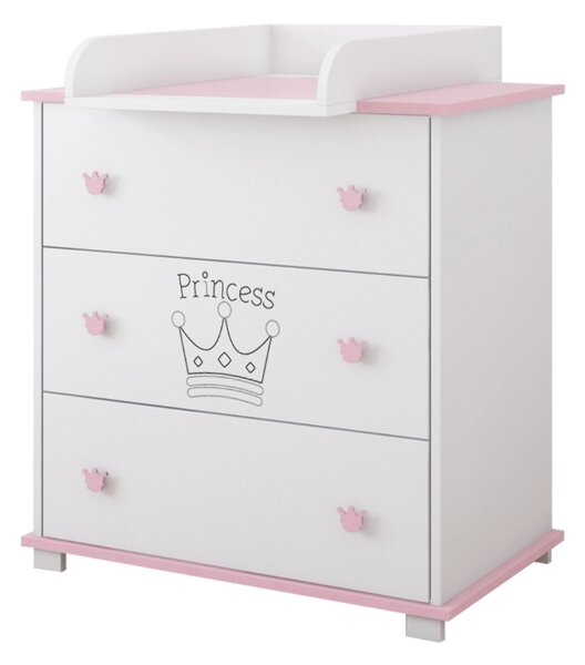 Komoda z przewijakiem PRINCESS - Biało-różowa