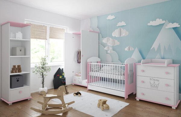 Łóżeczko 120x60 PRINCESS - Biało-różowe