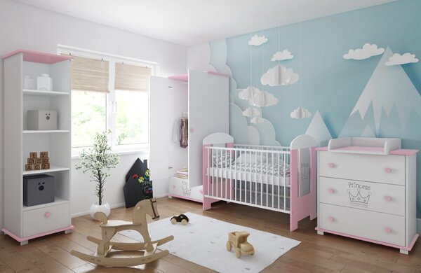 Łóżeczko 120x60 PRINCESS - Biało-różowe