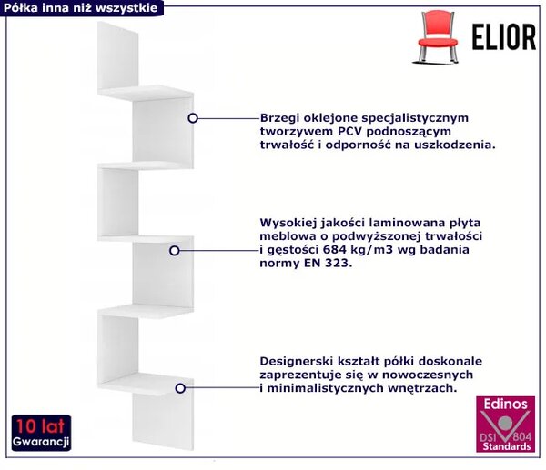 Biała Narożna Półka Wisząca Schodkowa S2-E05