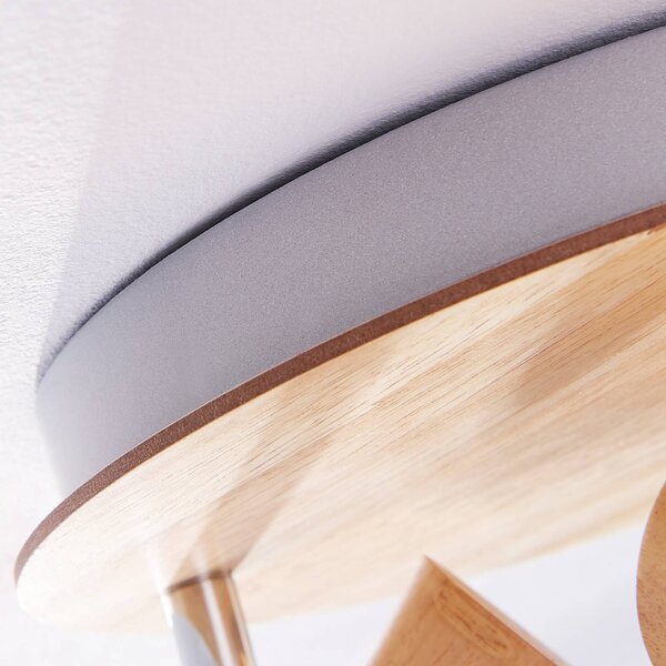 Lampa sufitowa Lindby Vivica, Ø 26 cm, chrom/drewno, 3-punktowa Vivica Lindby, możliwość ściemniania, jasne drewno, salon / jadalnia, drewno, skandynawski