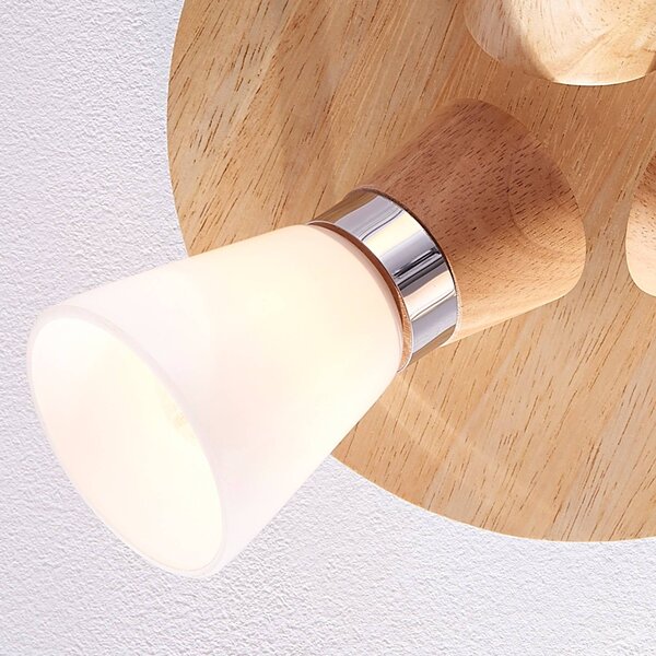 Lampa sufitowa Lindby Vivica, Ø 26 cm, chrom/drewno, 3-punktowa Vivica Lindby, możliwość ściemniania, jasne drewno, salon / jadalnia, drewno, skandynawski