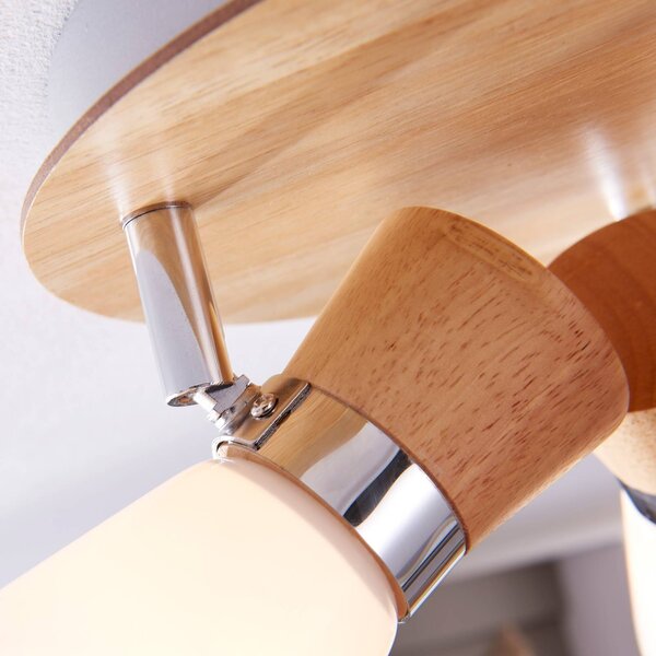 Lampa sufitowa Lindby Vivica, Ø 26 cm, chrom/drewno, 3-punktowa Vivica Lindby, możliwość ściemniania, jasne drewno, salon / jadalnia, drewno, skandynawski