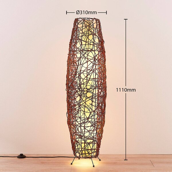 Lampa stojąca Nias Lindby, brązowy / rdzawy, salon / jadalnia, drewno, nowoczesny