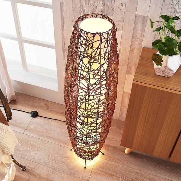 Lampa stojąca Nias Lindby, brązowy / rdzawy, salon / jadalnia, drewno, nowoczesny