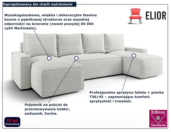 Biały narożnik boucle w kształcie L z pojemnikiem R1-Z24