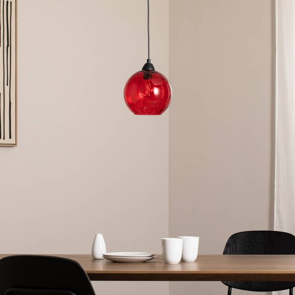 Lampa wisząca szklana Benek Opviq, możliwość ściemniania, czerwony, salon / jadalnia, szkło, młodzieżowy
