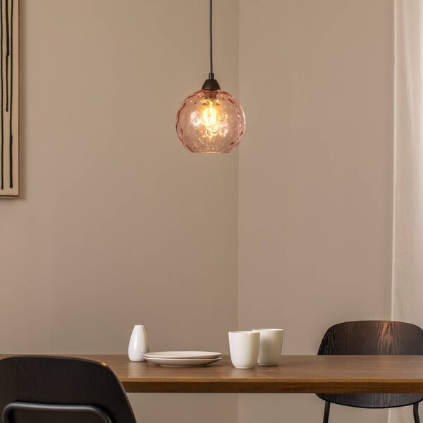 Lampa wisząca szklana Benek Opviq, możliwość ściemniania, fioletowy / różowy / bladoróżowy, salon / jadalnia, szkło, młodzieżowy